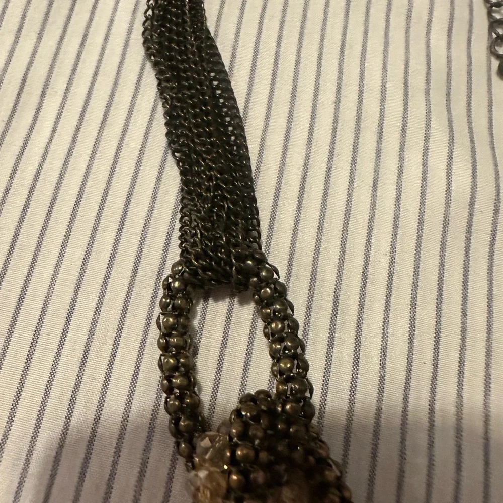 Chico’s Multi Strand Bead Rhinestone Oval Faceted Smoky Topaz Pendant Necklace - Picture 6 of 10